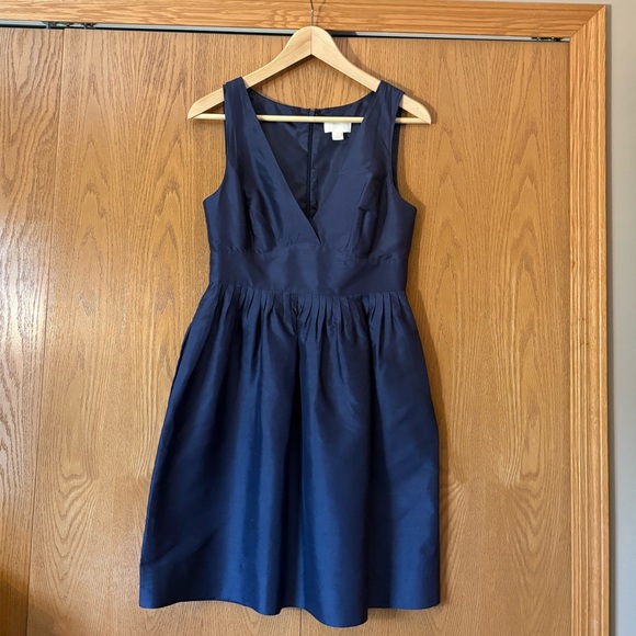 Rare: J. Crew Blue Satin Plunge-Neck Cocktail Dress - Picture 1 of 4
